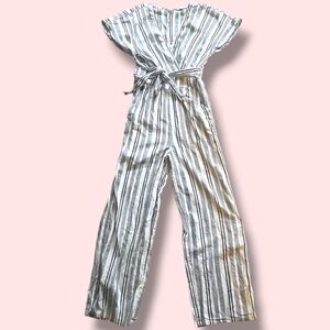 American Eagle Outfitters Striped V-Neck Tie-Waist Jumpsuit